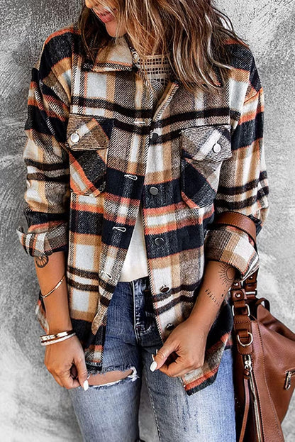 Women'S Flannel Shirts Classic Casual Loose Plaid Button down Shirts Fall Fashion Long Sleeve Jacket Orange L