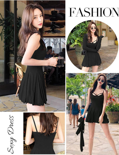 Sexy Dresses for Women Sleeveless Spaghetti Strap Mini Club Party Dress Ruffle Hem Slip Dress