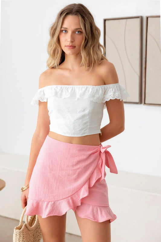 Wrapped Ruffle Detail Side Tie Skirt