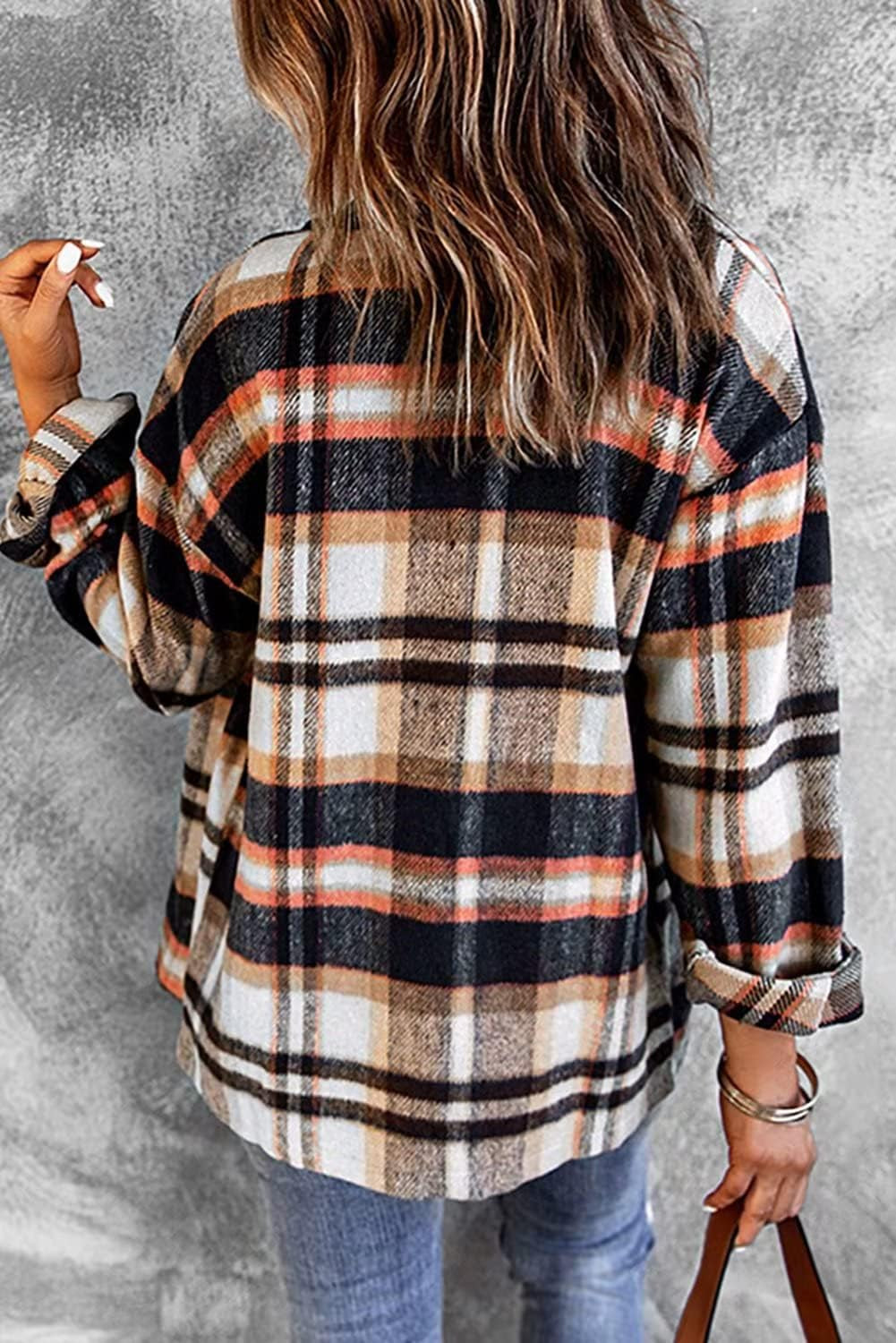 Women'S Flannel Shirts Classic Casual Loose Plaid Button down Shirts Fall Fashion Long Sleeve Jacket Orange L