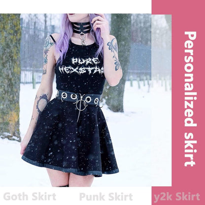 Halloween Skirt Black Pleated Skirts for Women School Girl Skirt Black Leather Skirts Costume Ruffle Skirt Goth Cheer Skirt