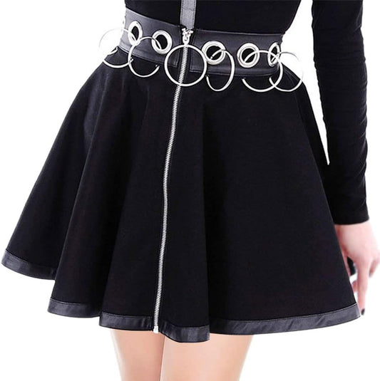 Halloween Skirt Black Pleated Skirts for Women School Girl Skirt Black Leather Skirts Costume Ruffle Skirt Goth Cheer Skirt