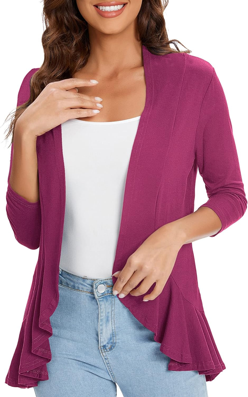 Women'S 3/4 Sleeve Casual Cardigans for Women Trendy Open Front Lightweight Cover Ups