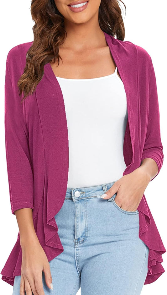 Women'S 3/4 Sleeve Casual Cardigans for Women Trendy Open Front Lightweight Cover Ups