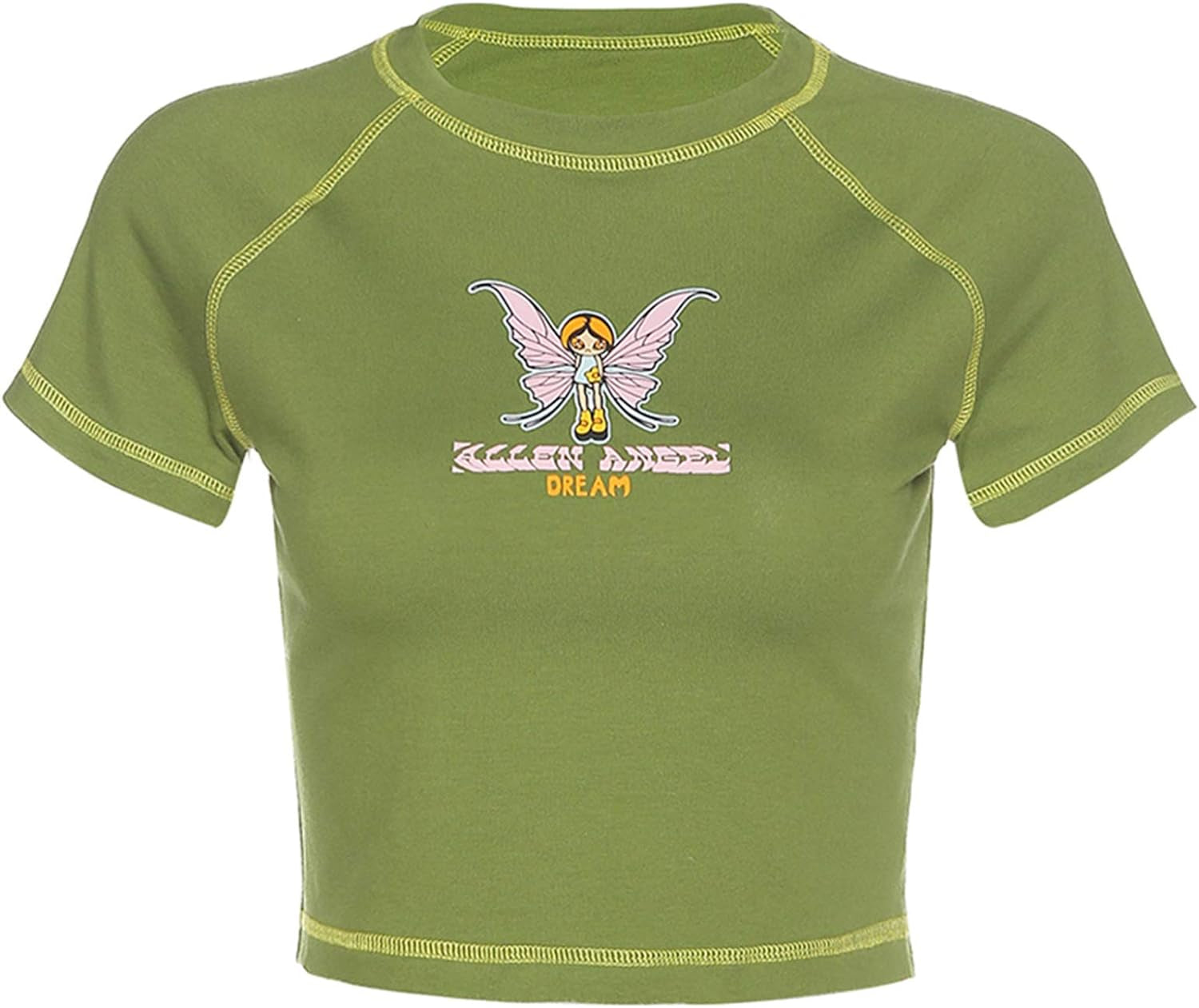 Women Y2K Fairy Graphic Crop Top Green S