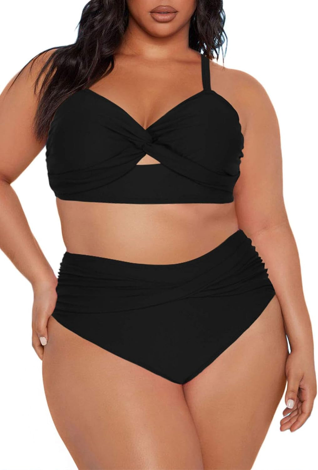 Women'S plus Size High Waist Ruched Swimsuit Swimwear Bathing Suit